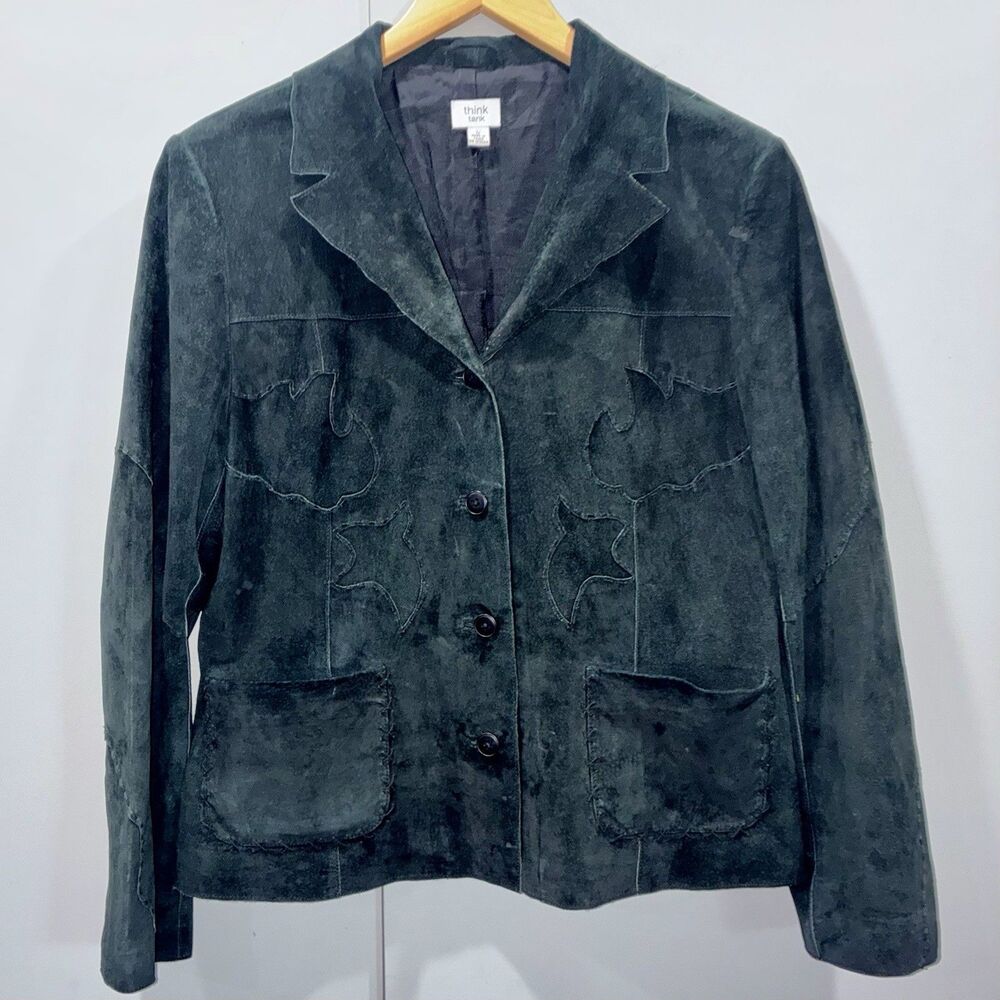 Think Tank 100% Suede Black Artisan Blazer Jacket Raw Edge Western Women’s L - Picture 5 of 16